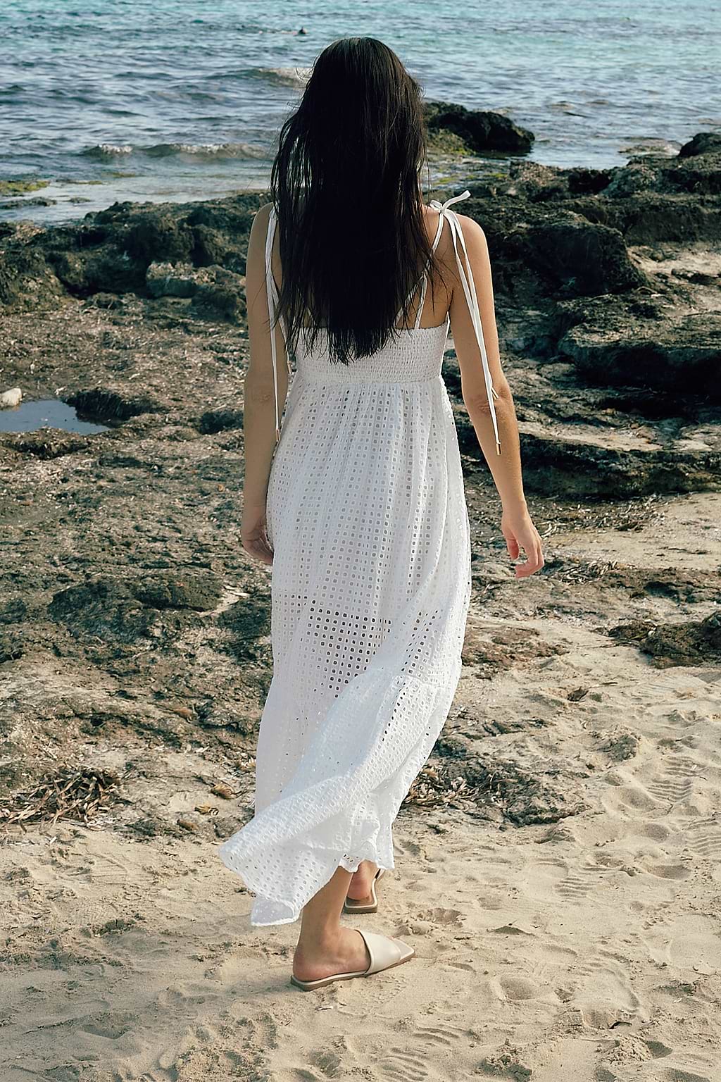 Cutout Tie Strap Ruffled Midi Dress