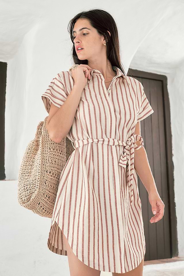 belted mini dress short sleeve Leo Lin Elyse Short Sleeve Belted Mini Dress