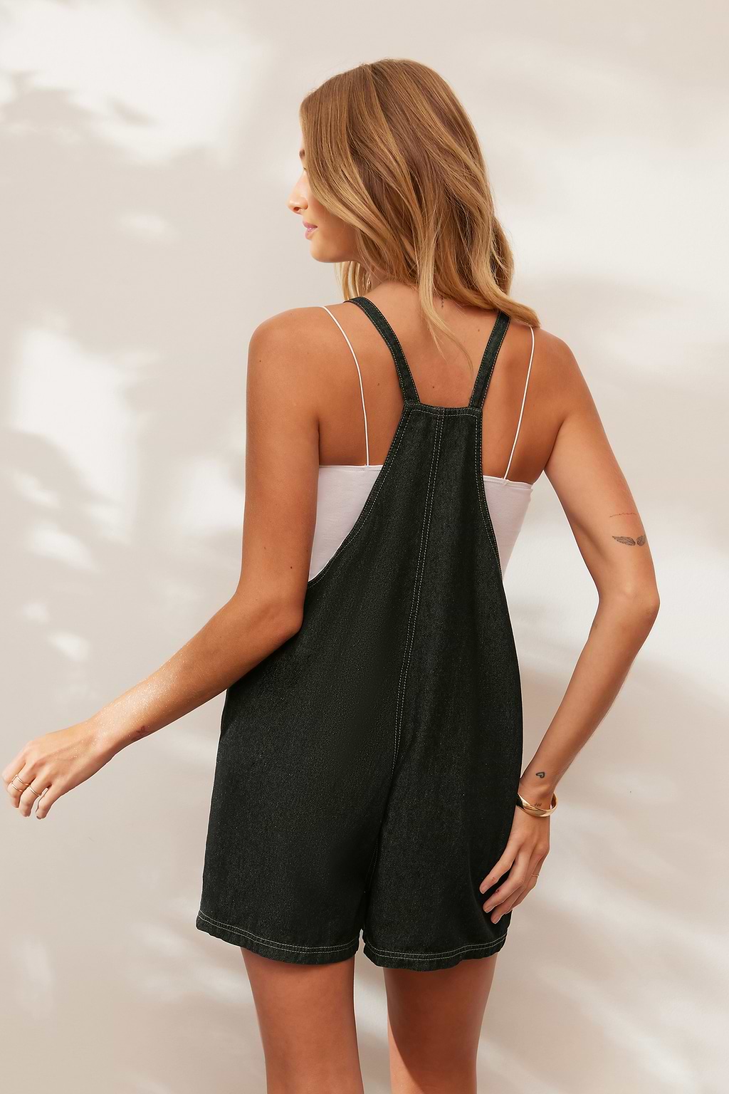 Denim Baumwoll-Strampler mit quadratischem Halsausschnitt