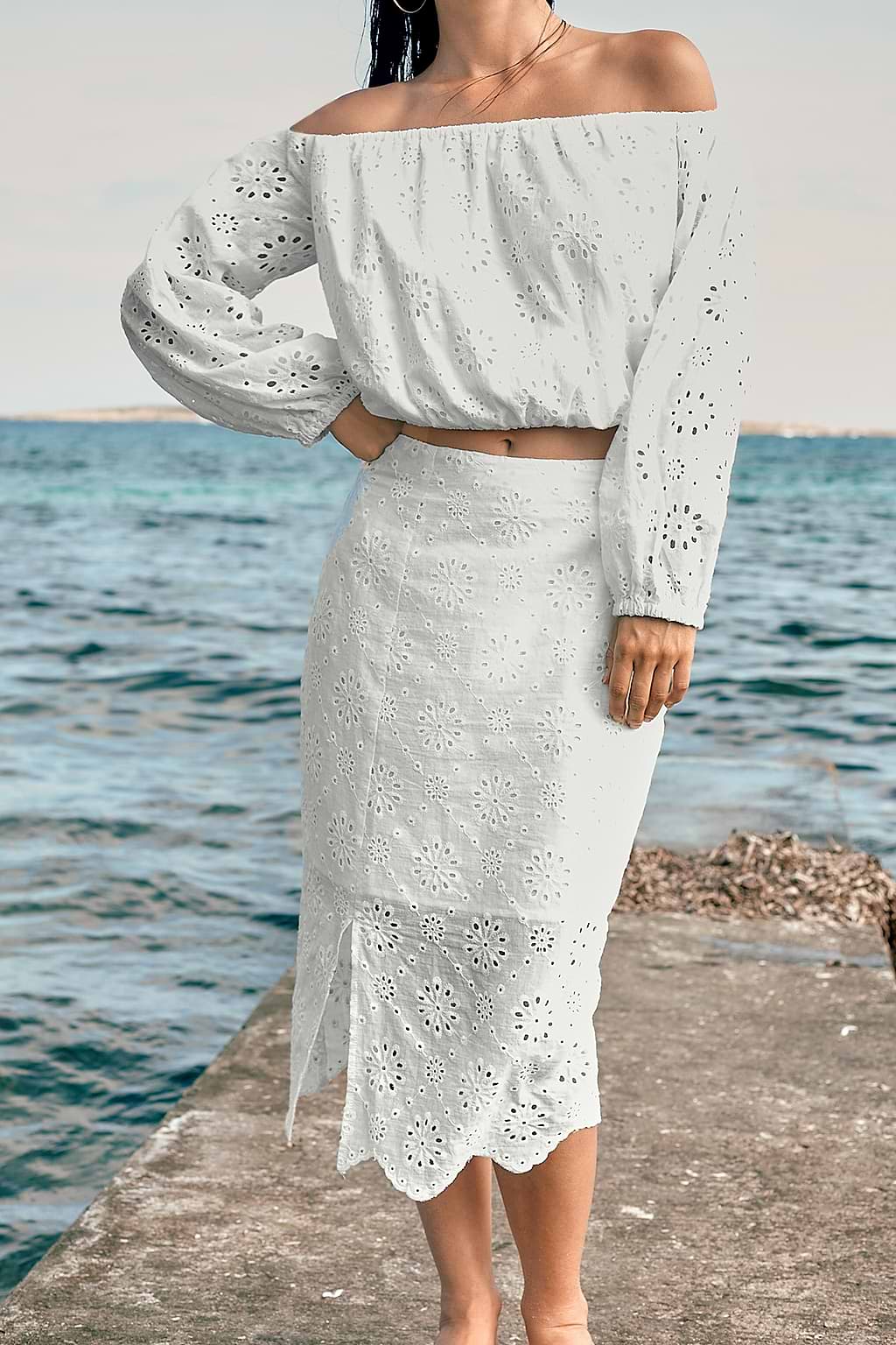 Floral Eyelet Pencil Skirt
