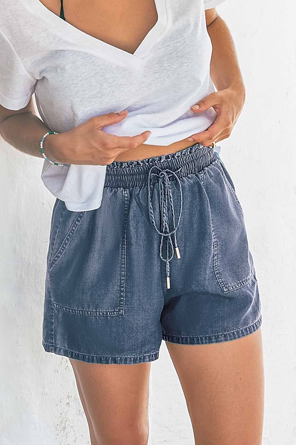 Chambray Paperbag Waist Shorts