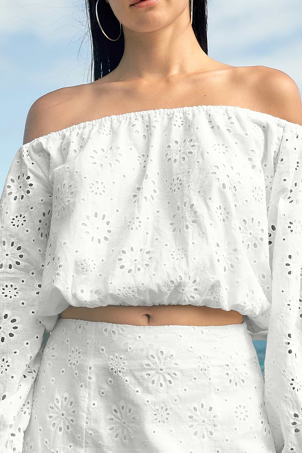 Floral Eyelet Off-Shoulder Top