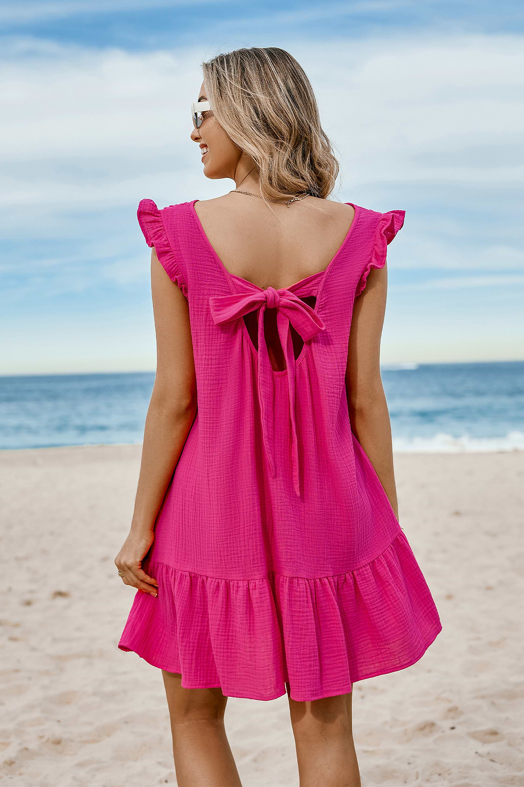 Red Flutter V-Neck Flounce Hem Mini Dress