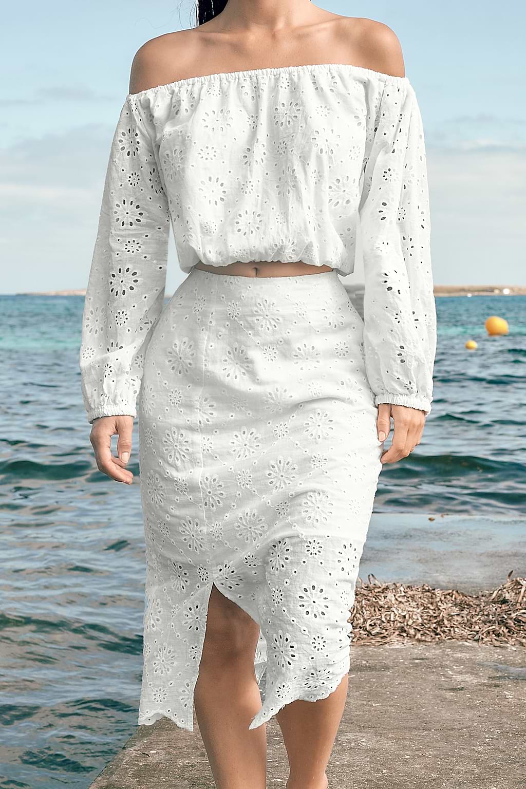 Floral Eyelet Pencil Skirt