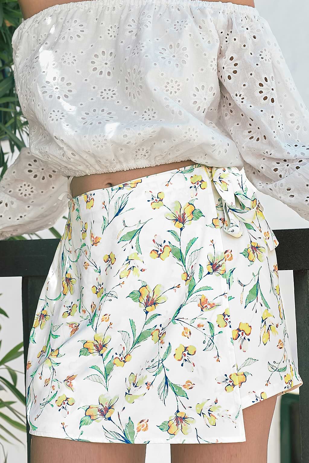 Floral Print Wrap Mini Skirt