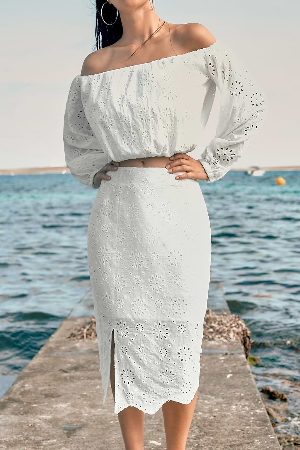 Floral Eyelet Pencil Skirt