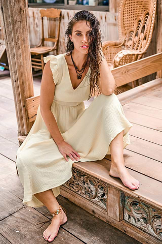Dames Midi zomerjurk met pofmouwen - Renee