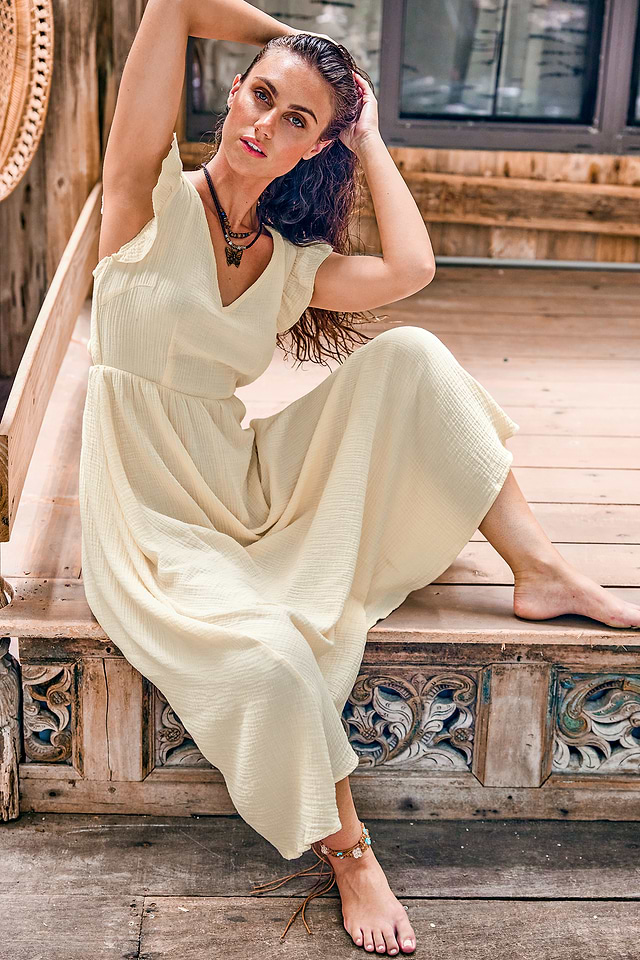 Apricot Flutter Sleeve Tie-Back Midi Dress