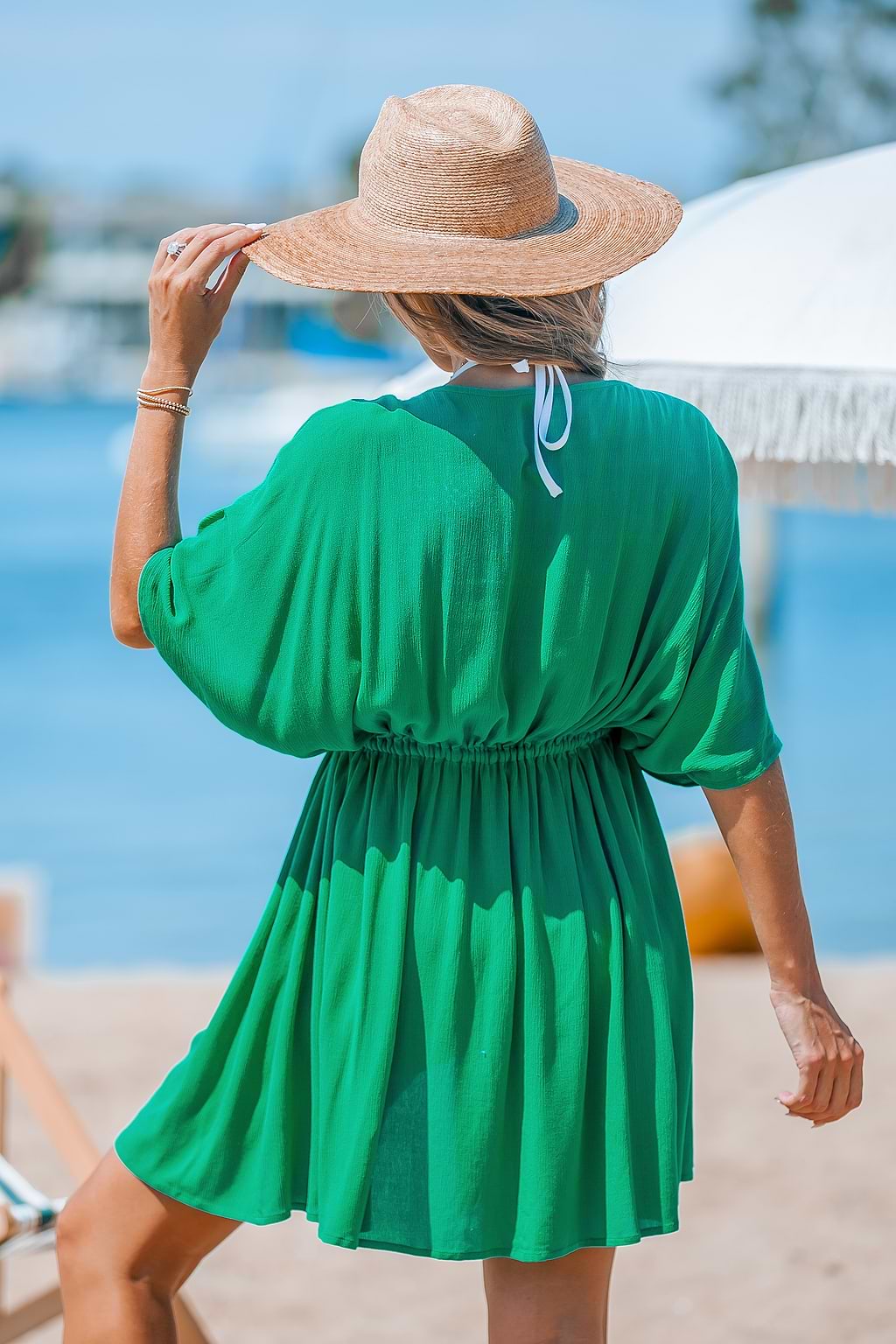 Green Tassel Tie Kimono Cover-Up