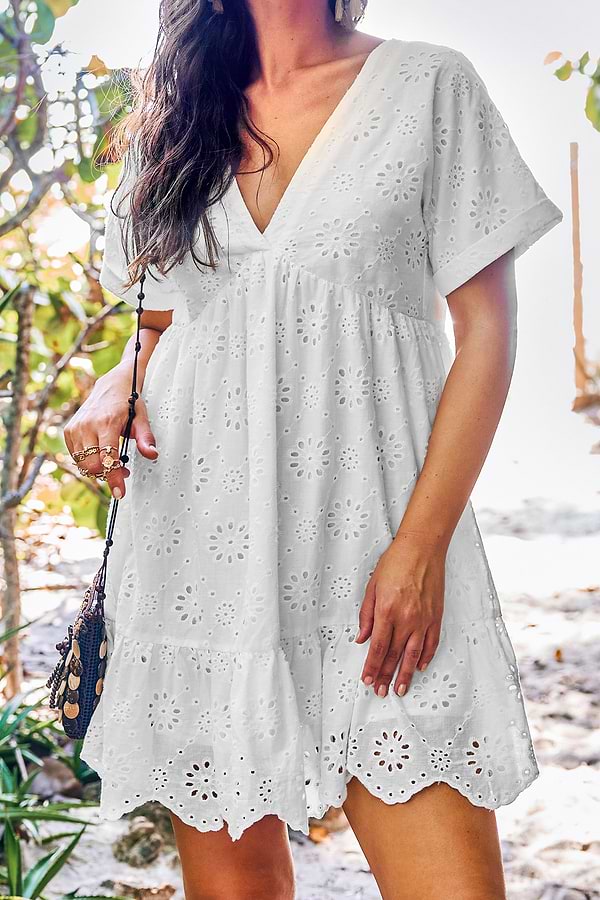knee length dresses for ladies Nolan Short Sleeve Mini Dress White