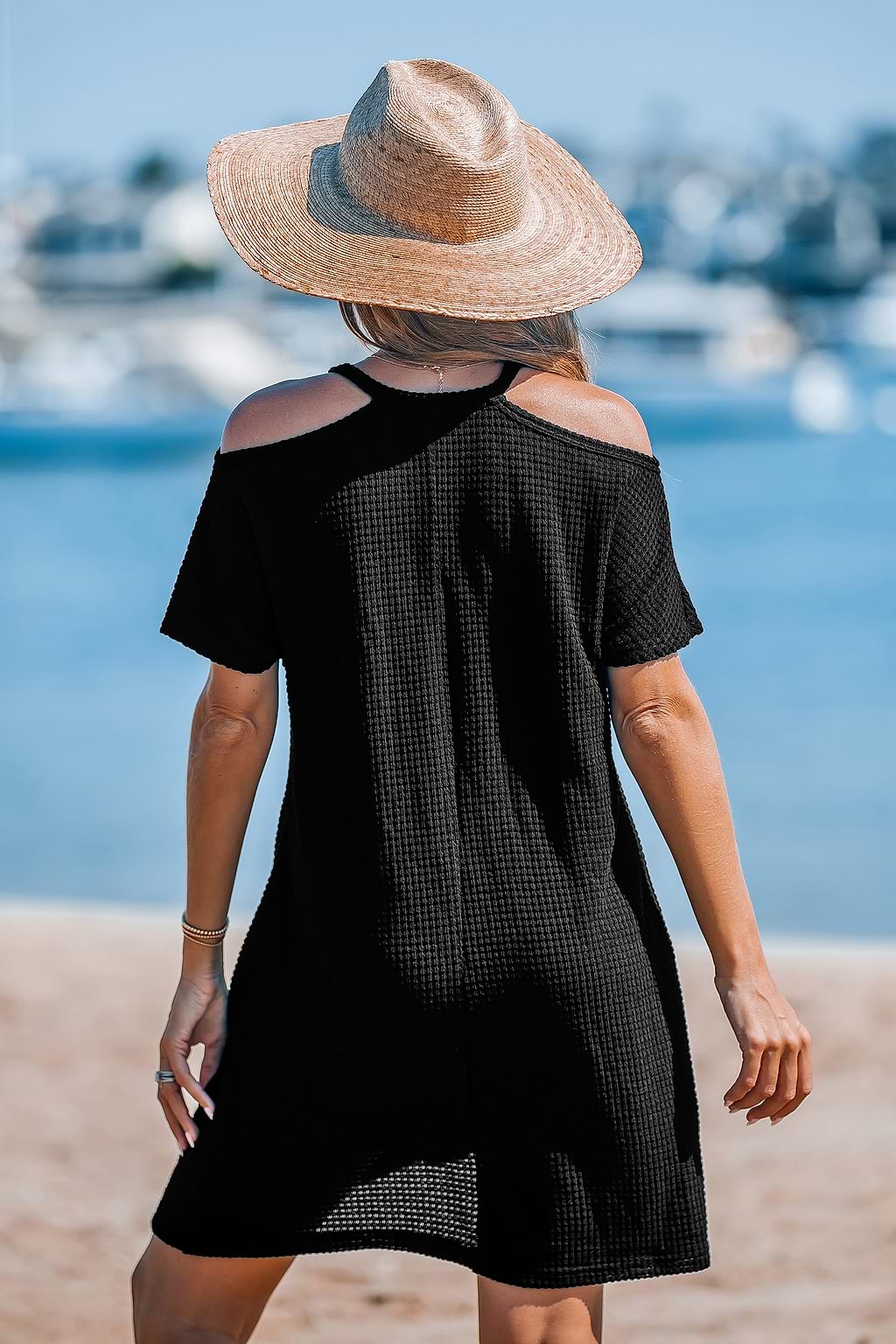 Black Short Sleeve Hem Twist Mini Dress