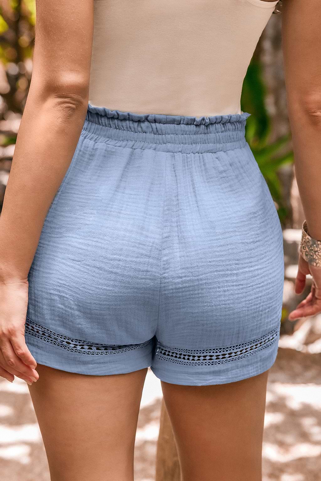 Sky Blue Straight Leg Cotton Shorts