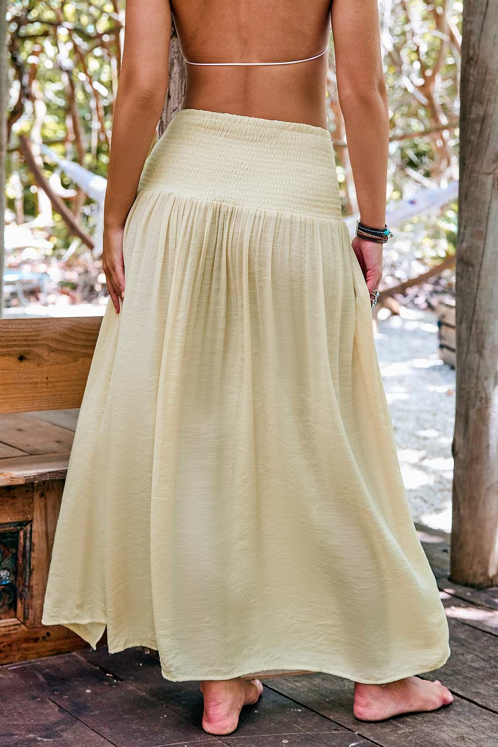 Beige Ruched Split Hem Maxi Cover-Up Skirt