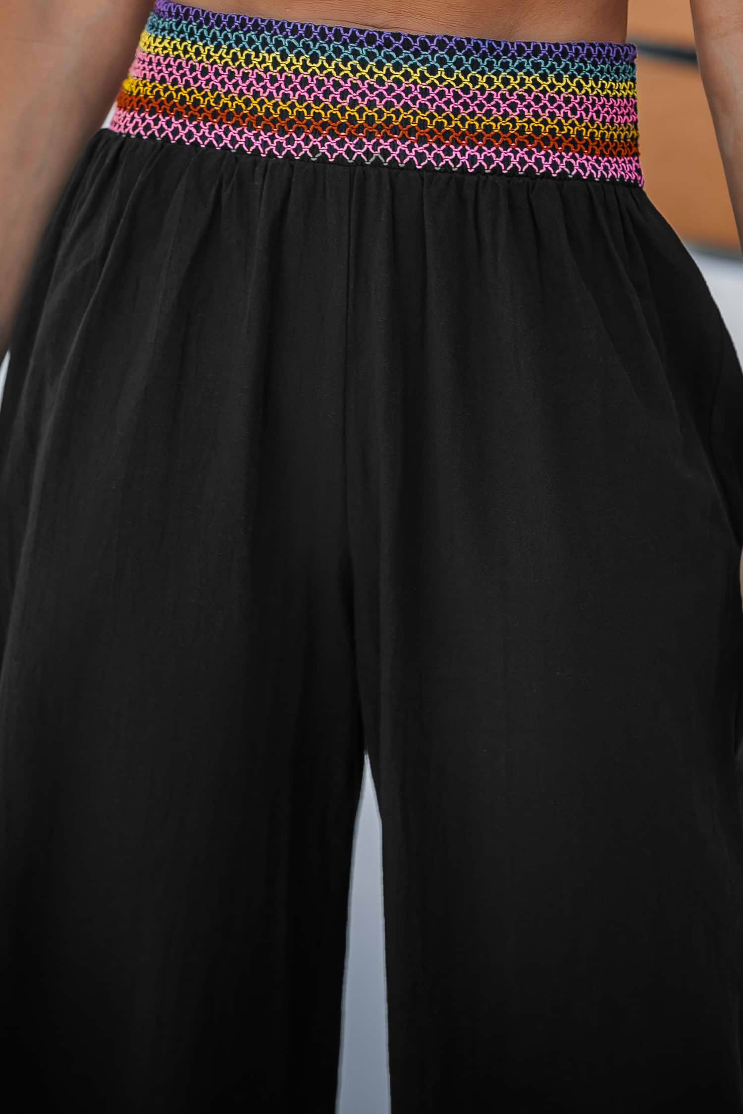 Black Rainbow Waist Asymmetrical Ruffle Pants
