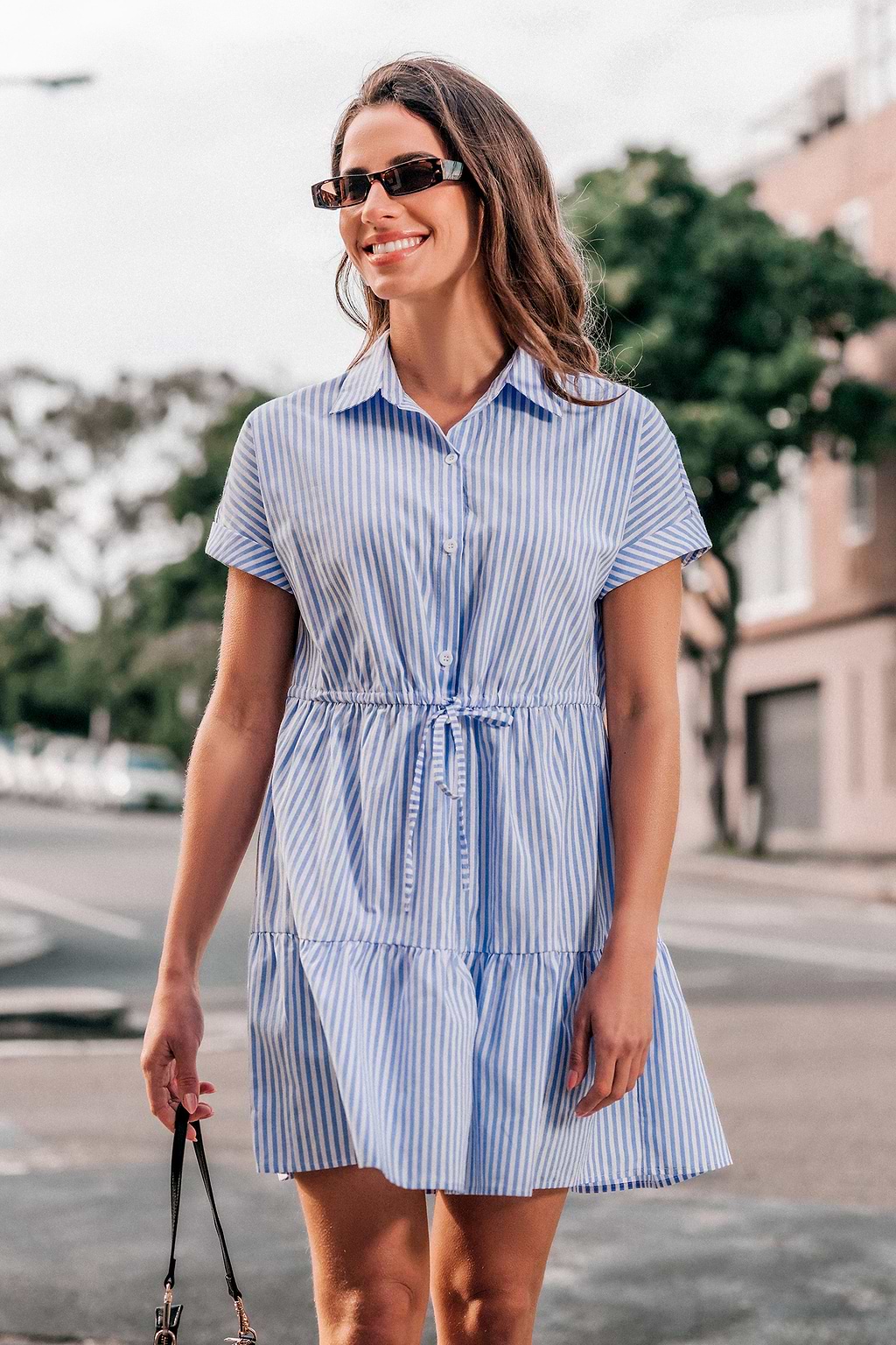 Blue Collared Short Sleeve Mini Dress