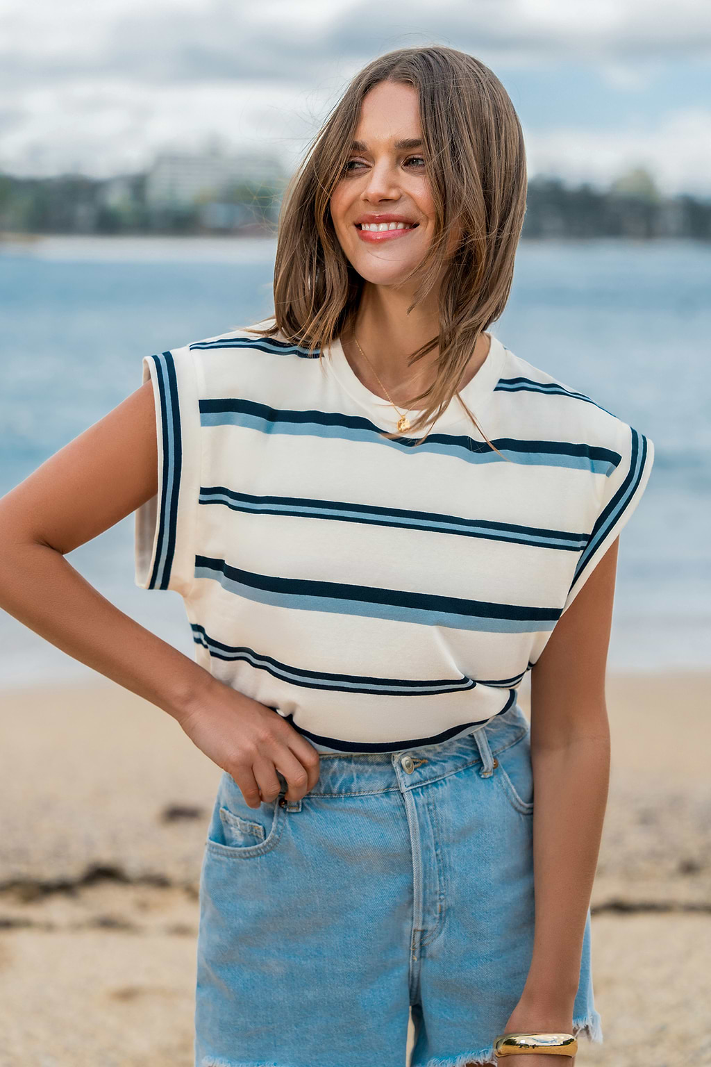 Striped Round Neck Muscle Tee