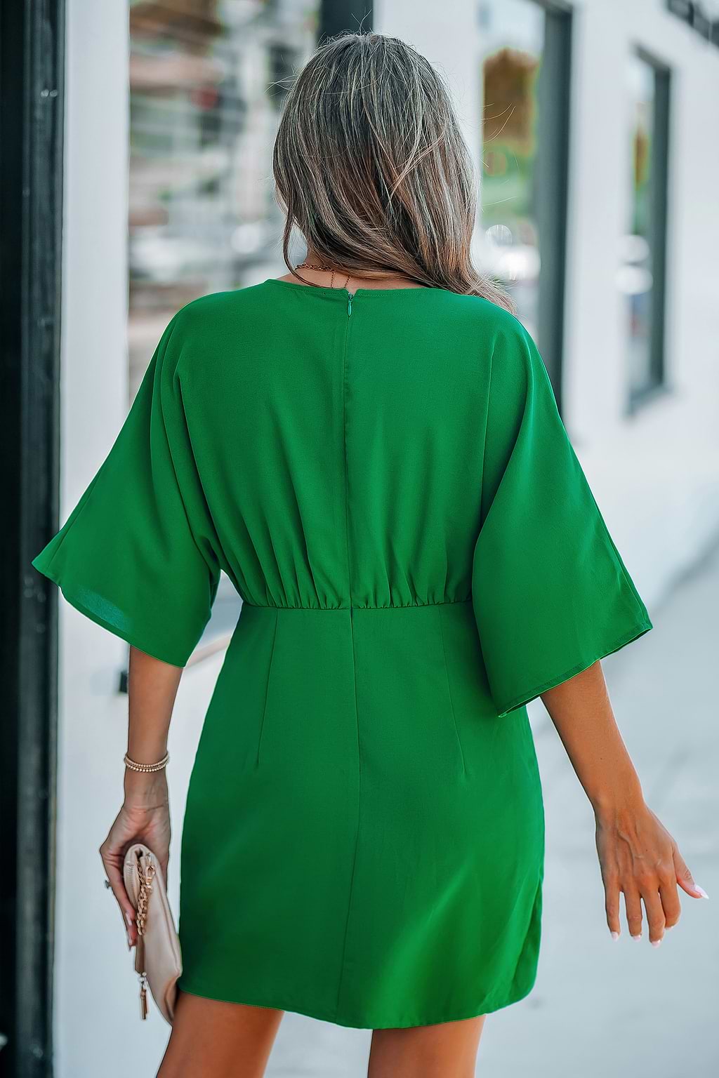 Green Surplice Dolman Sleeve Mini Dress