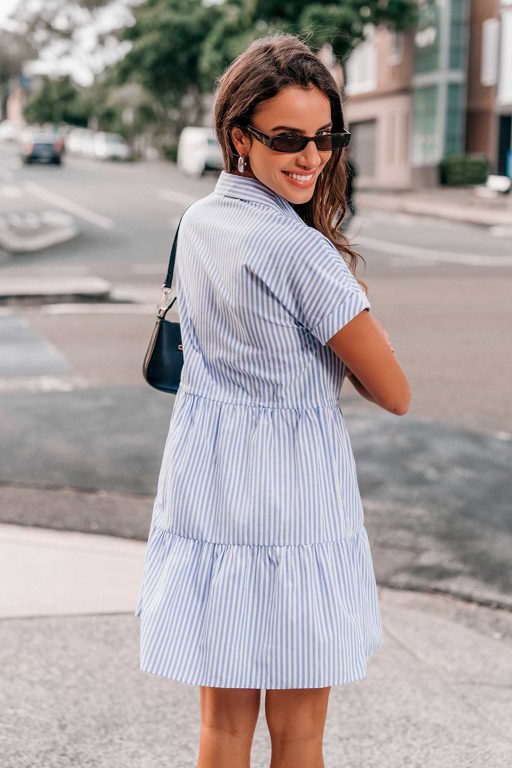 Blue Collared Short Sleeve Mini Dress
