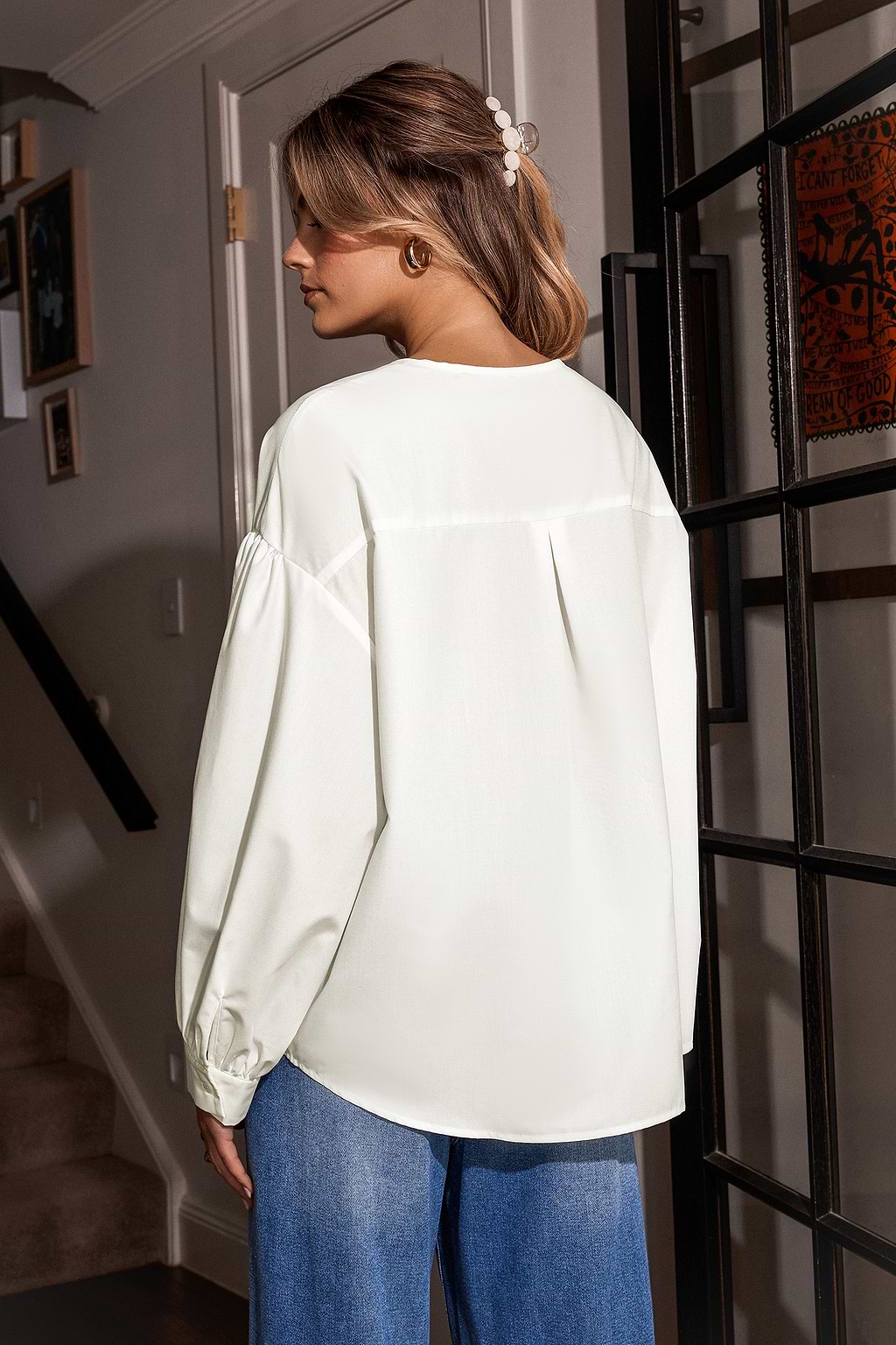 White Lantern Sleeve Shirt
