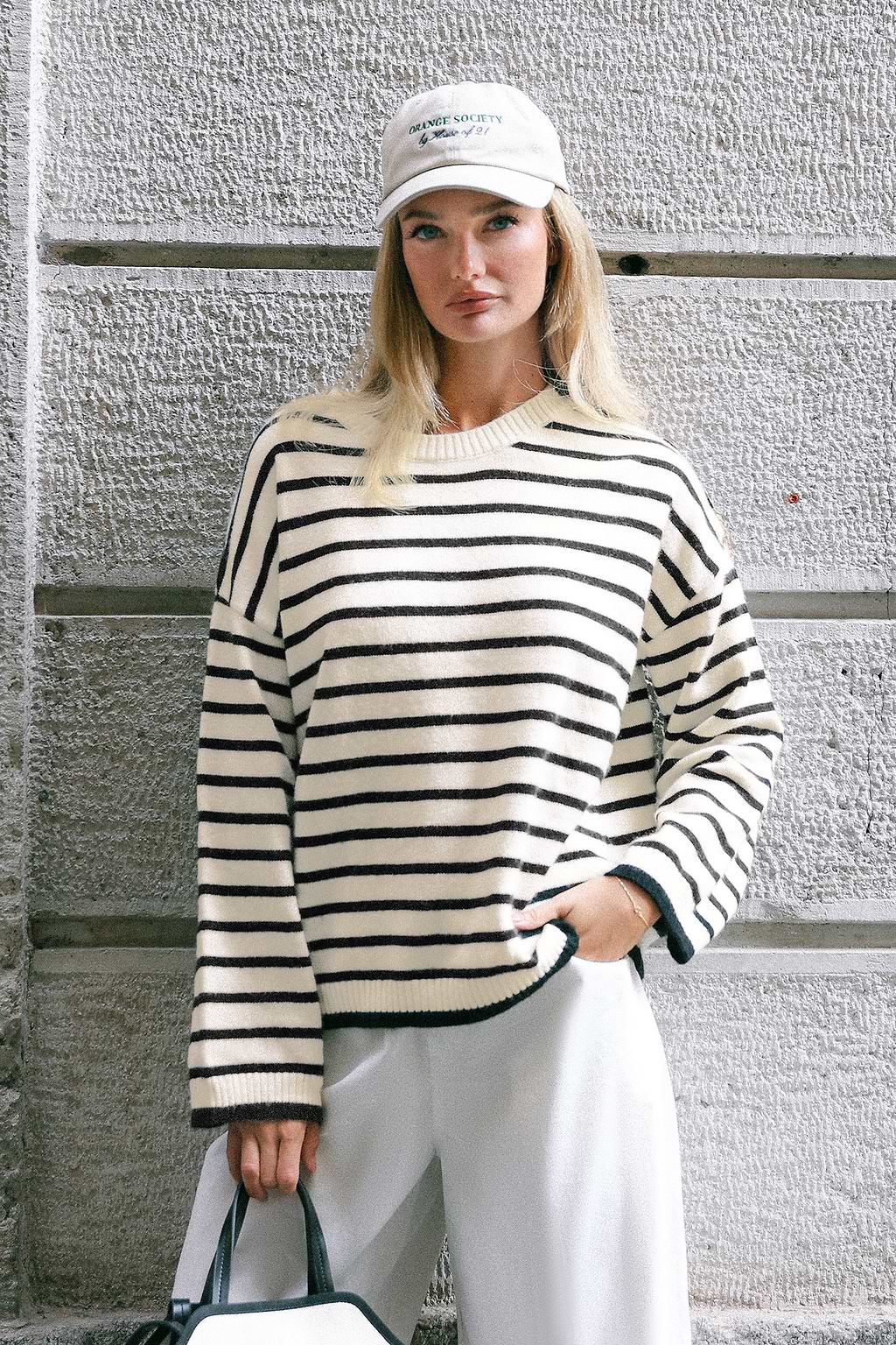 Black & Beige Stripe Long Sleeve Sweater