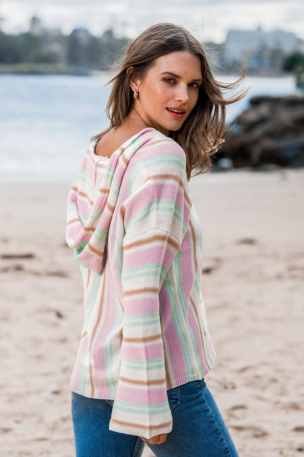 Pink & Mint Striped Baja Hoodie