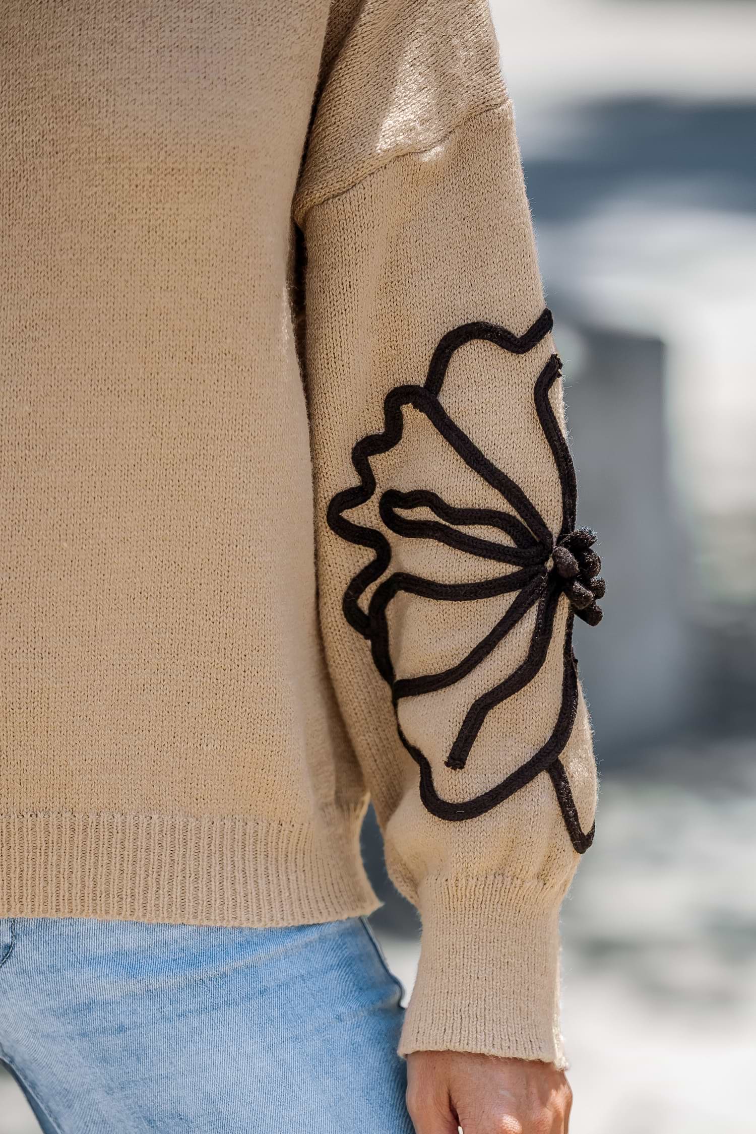 Khaki Long Sleeve Turtleneck Sweater | Bold Floral Style | Cupshe