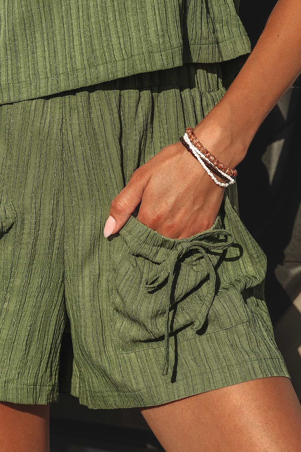 Olive Short Sleeve Top & Wide Leg Shorts Set