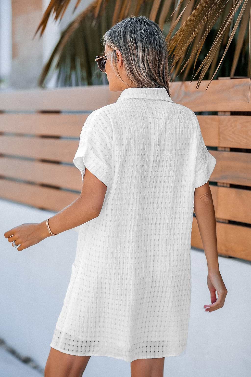 White Collared Front Button Mini Shirt Dress