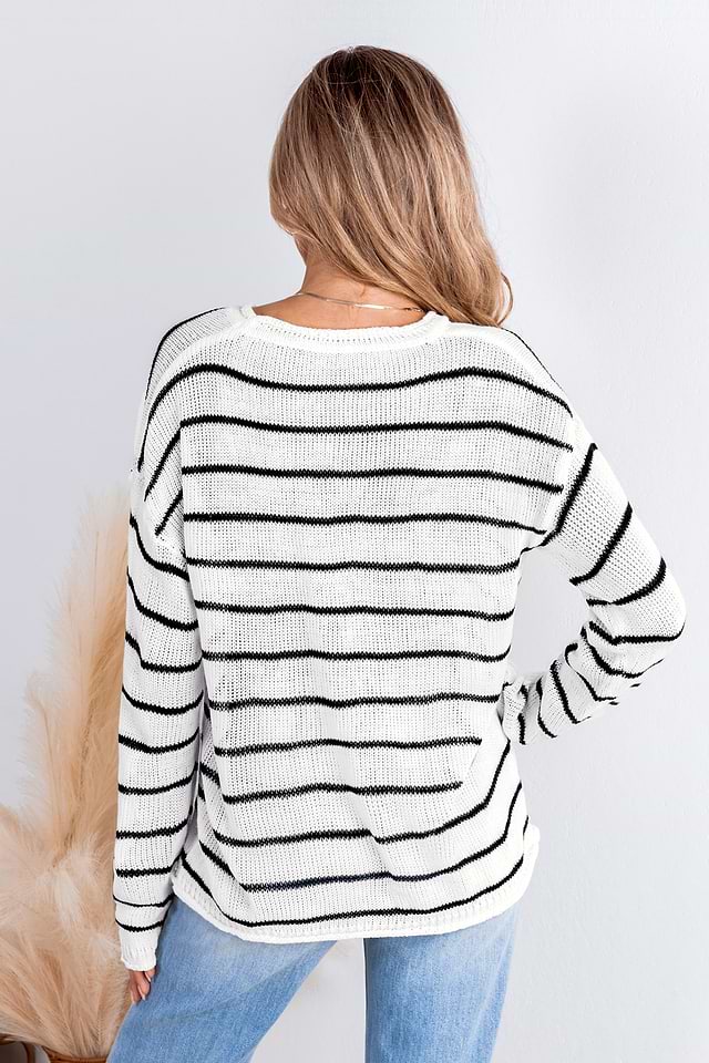 Striped Round Neck Long Sleeve Knit Sweater