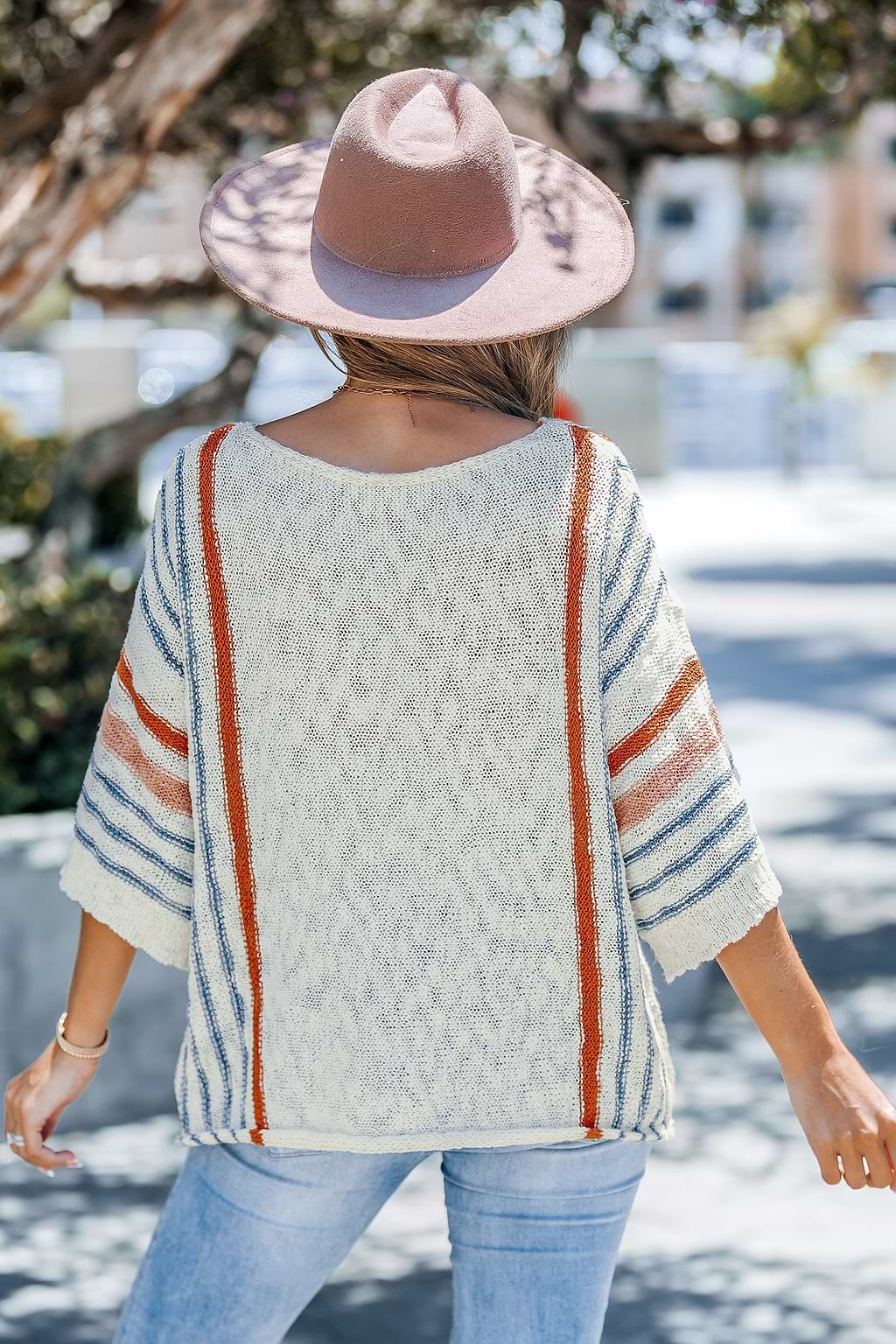 Neutral Boatneck Striped Dolman Sleeve Top