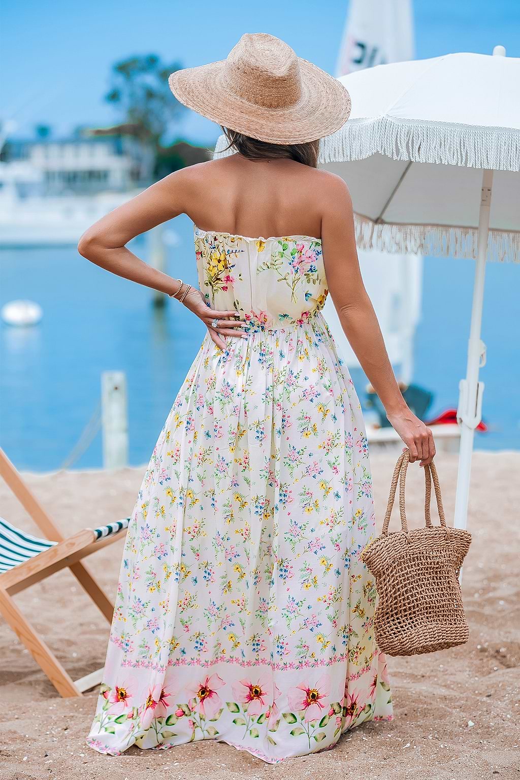 Soft Floral Tie Waist Maxi Tube Dress