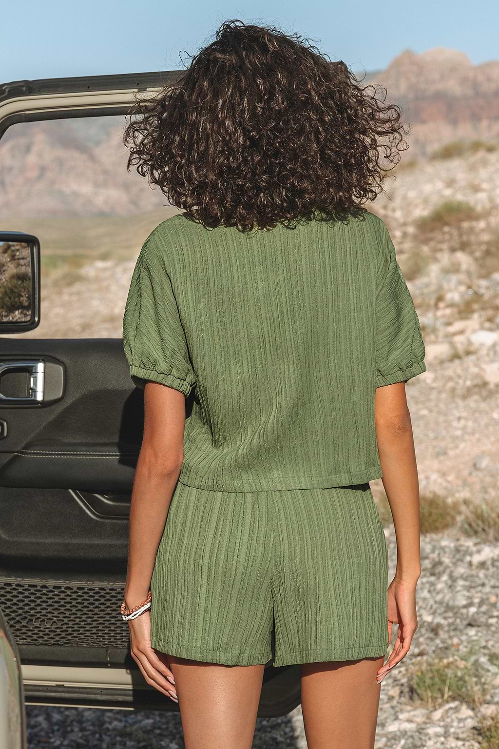 Olive Short Sleeve Top & Wide Leg Shorts Set