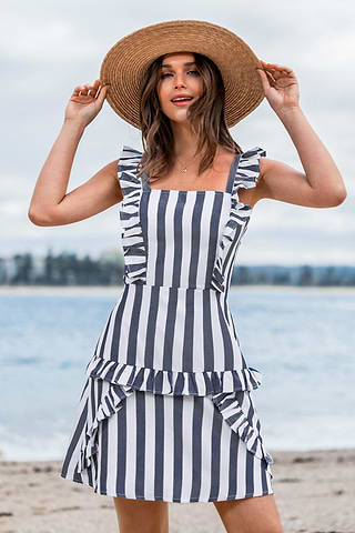 Vierkante Hals Strakke Lange Jurk Strakke Geo Print Mini Jurk Met