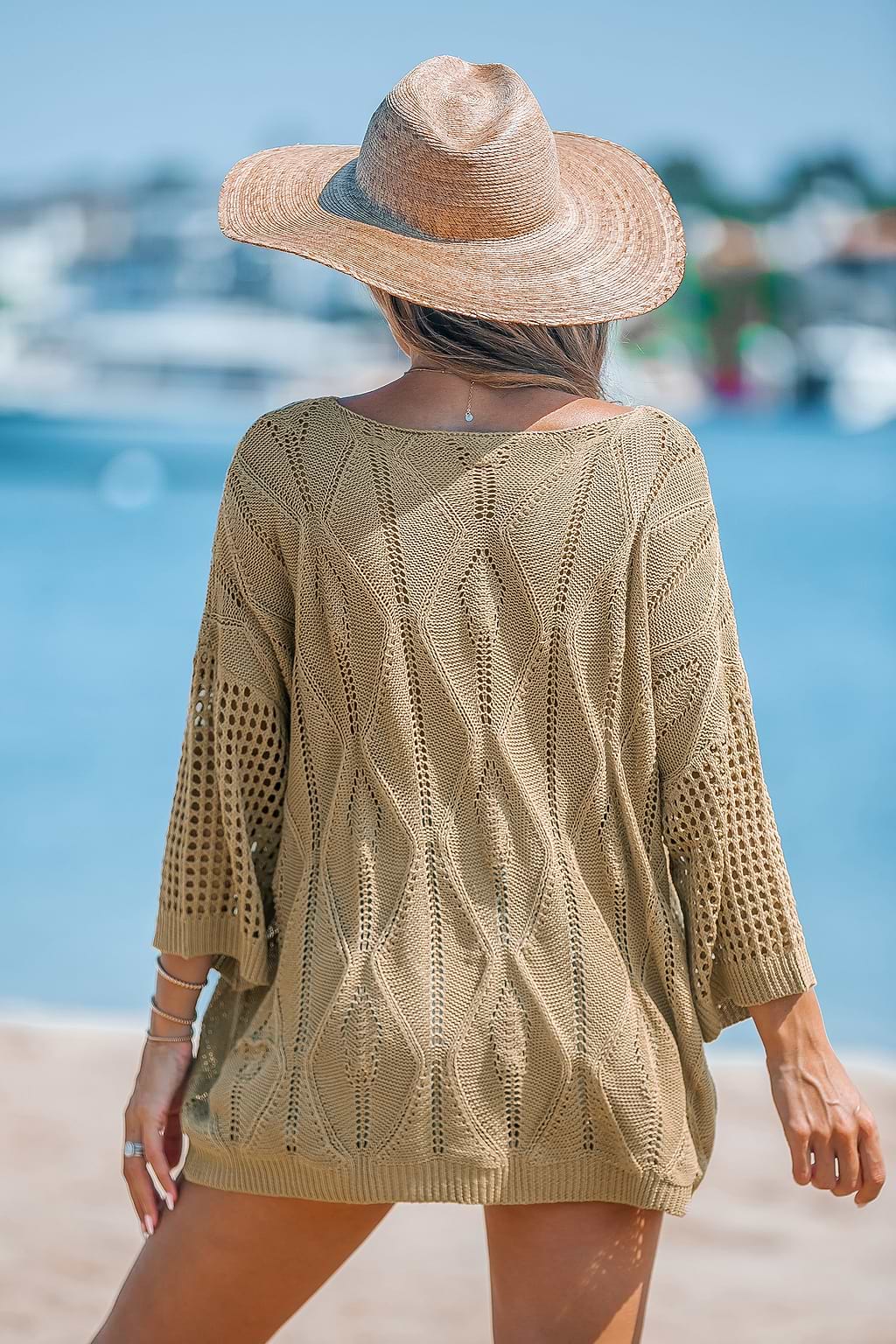 Pull à col bateau en tricot diamant camel