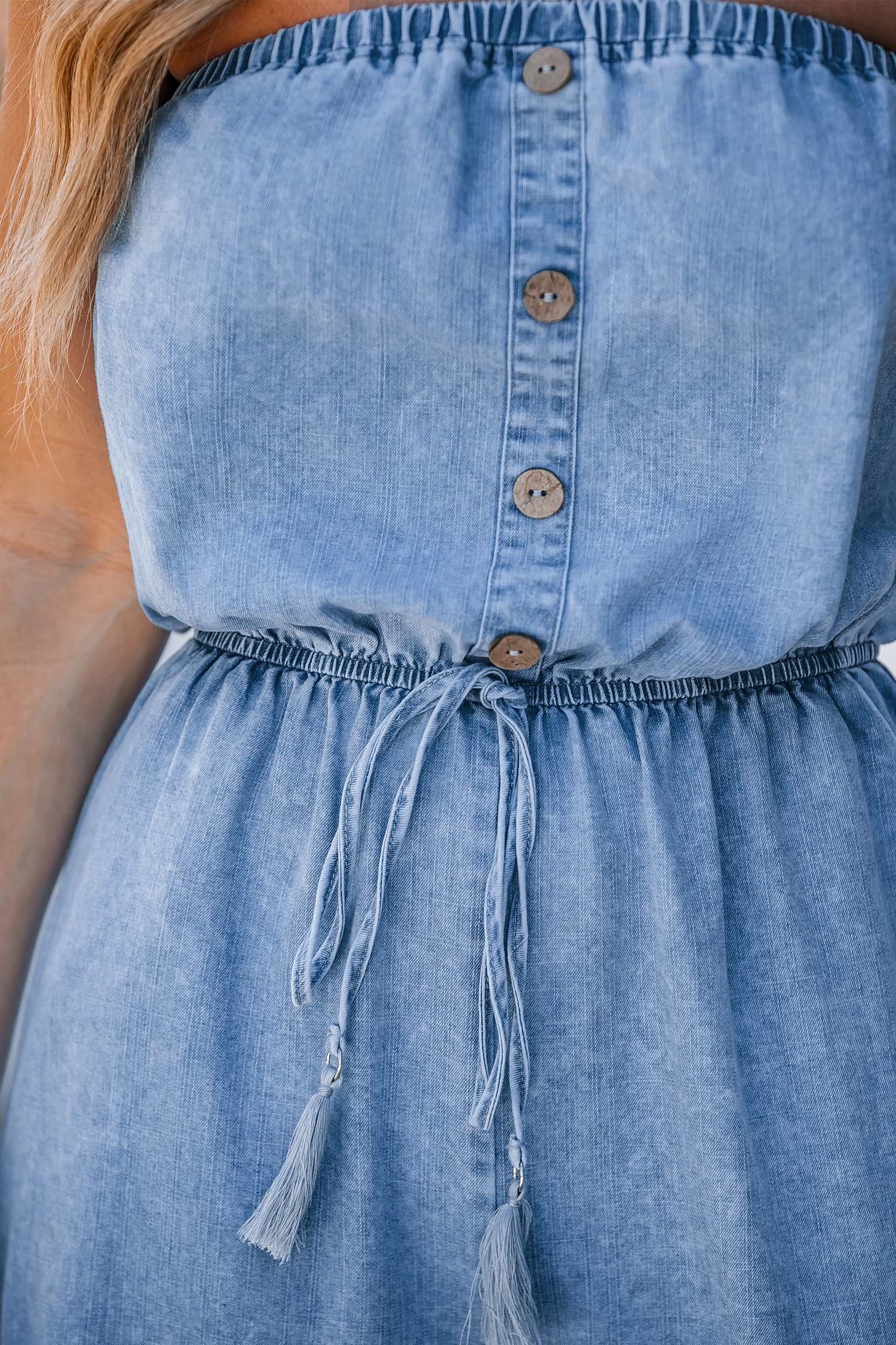 Denim Tube Top Straight Leg Jumpsuit