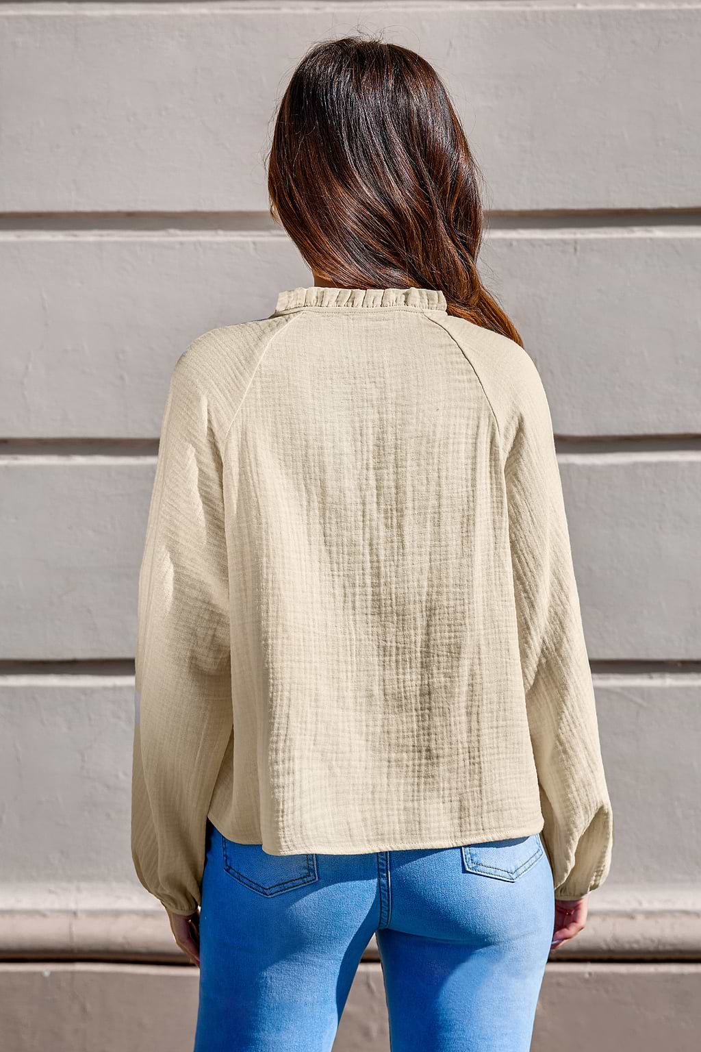 Split Neck Blouson Sleeve Top