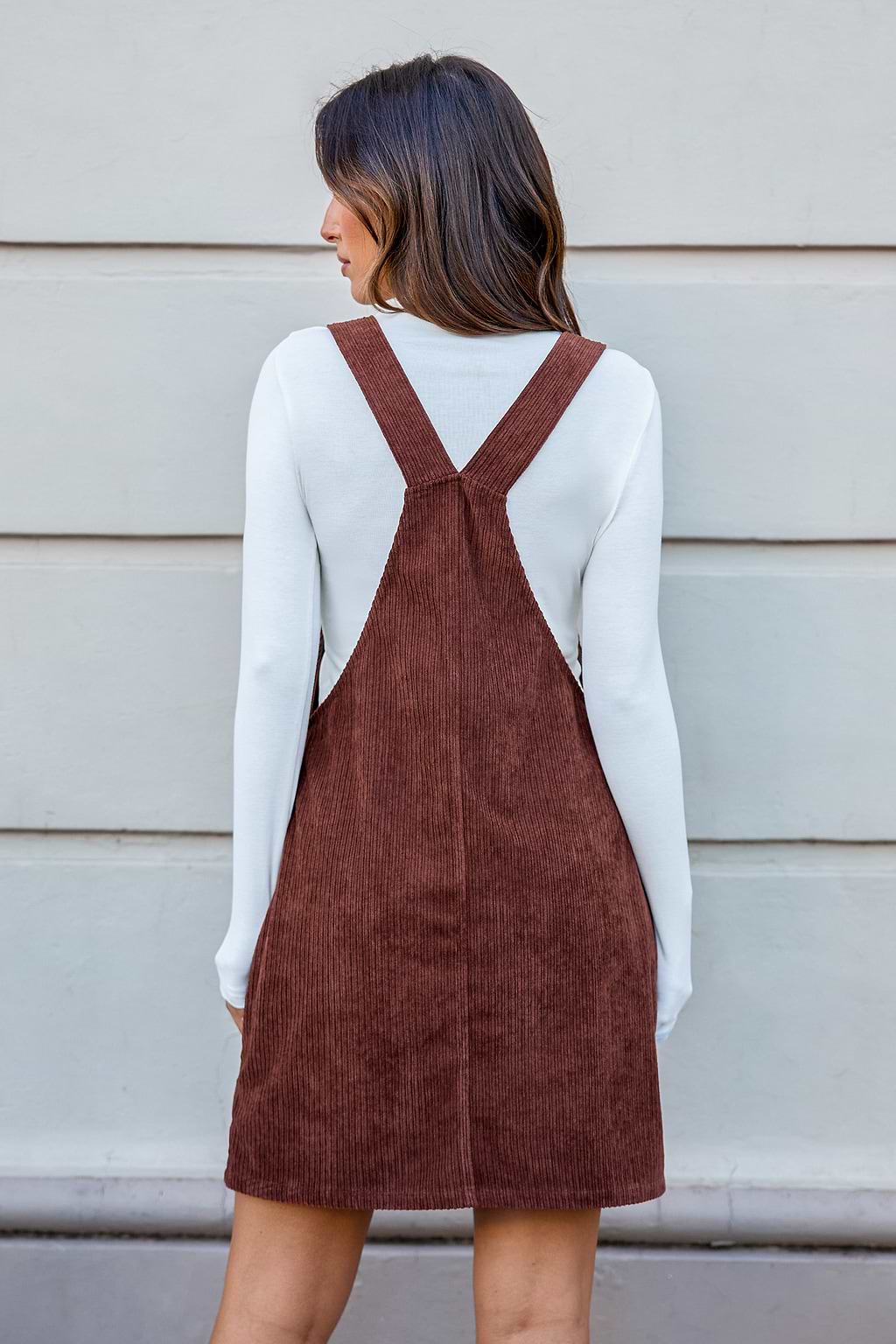 Brown U-Neck Sleeveless Corduroy Pinafore
