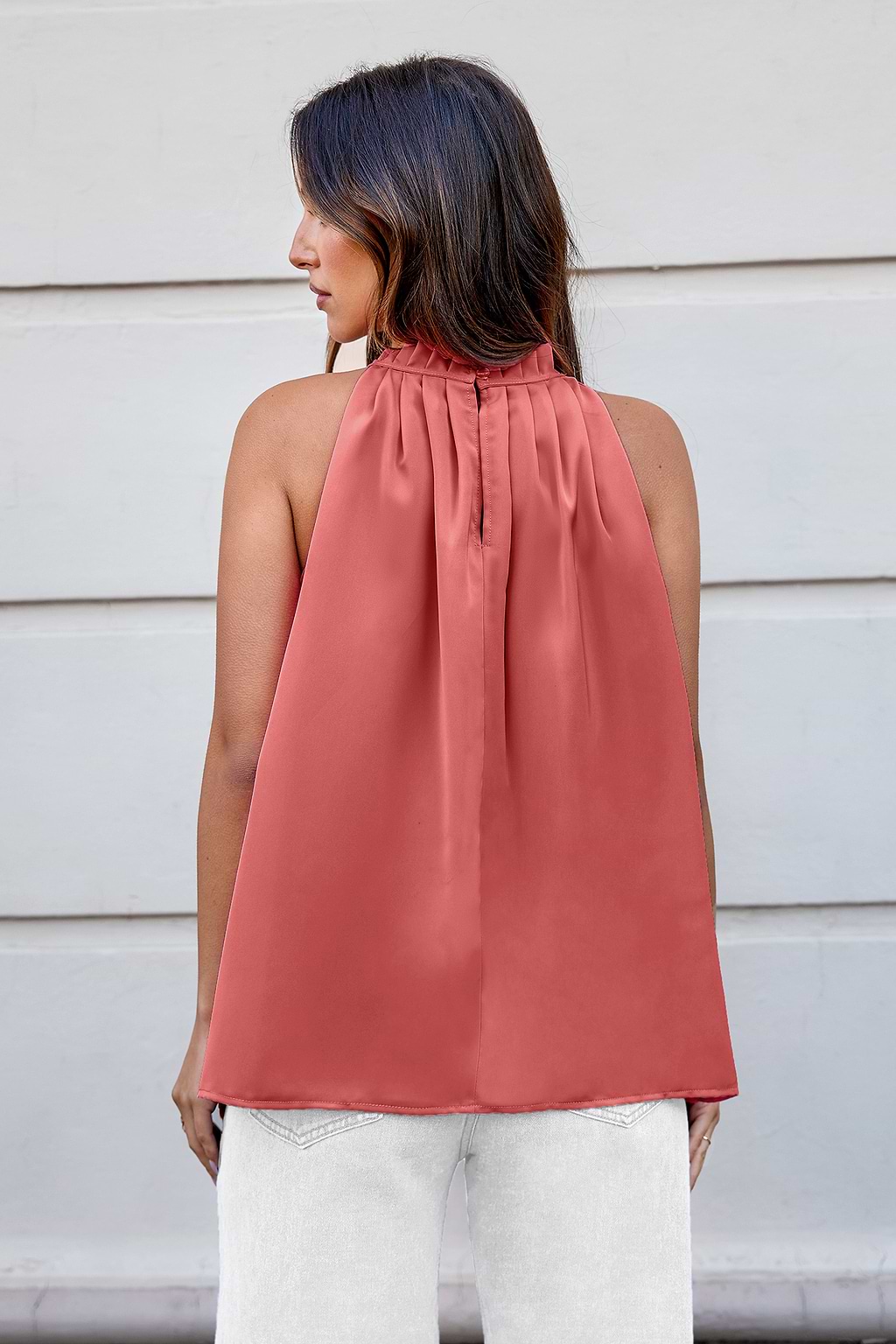 Red High Neck Pleated Cami