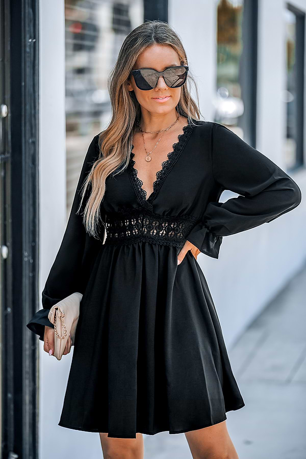 boden black lace dress Kate Puff Sleeve Lace Dress-Black main image 0