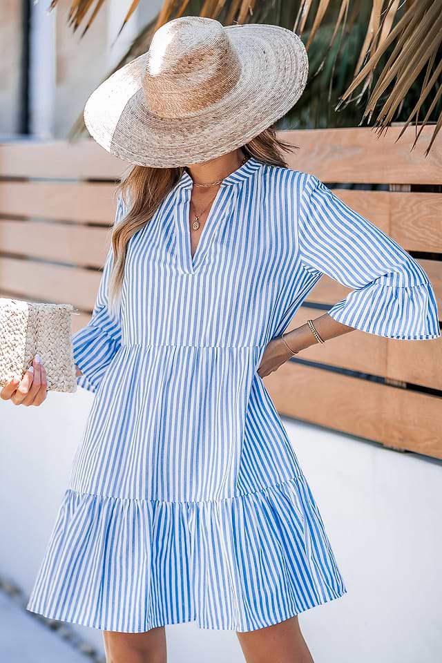 knee length dresses for ladies Blue & White Cabana Striped Midi Dress main image 1