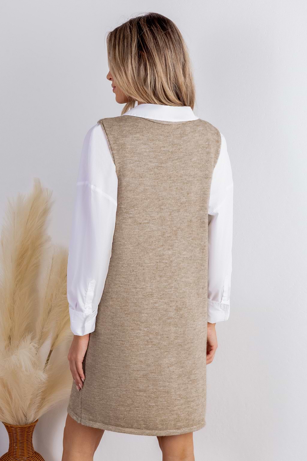 Taupe V-Neck Sleeveless Knit Mini Dress
