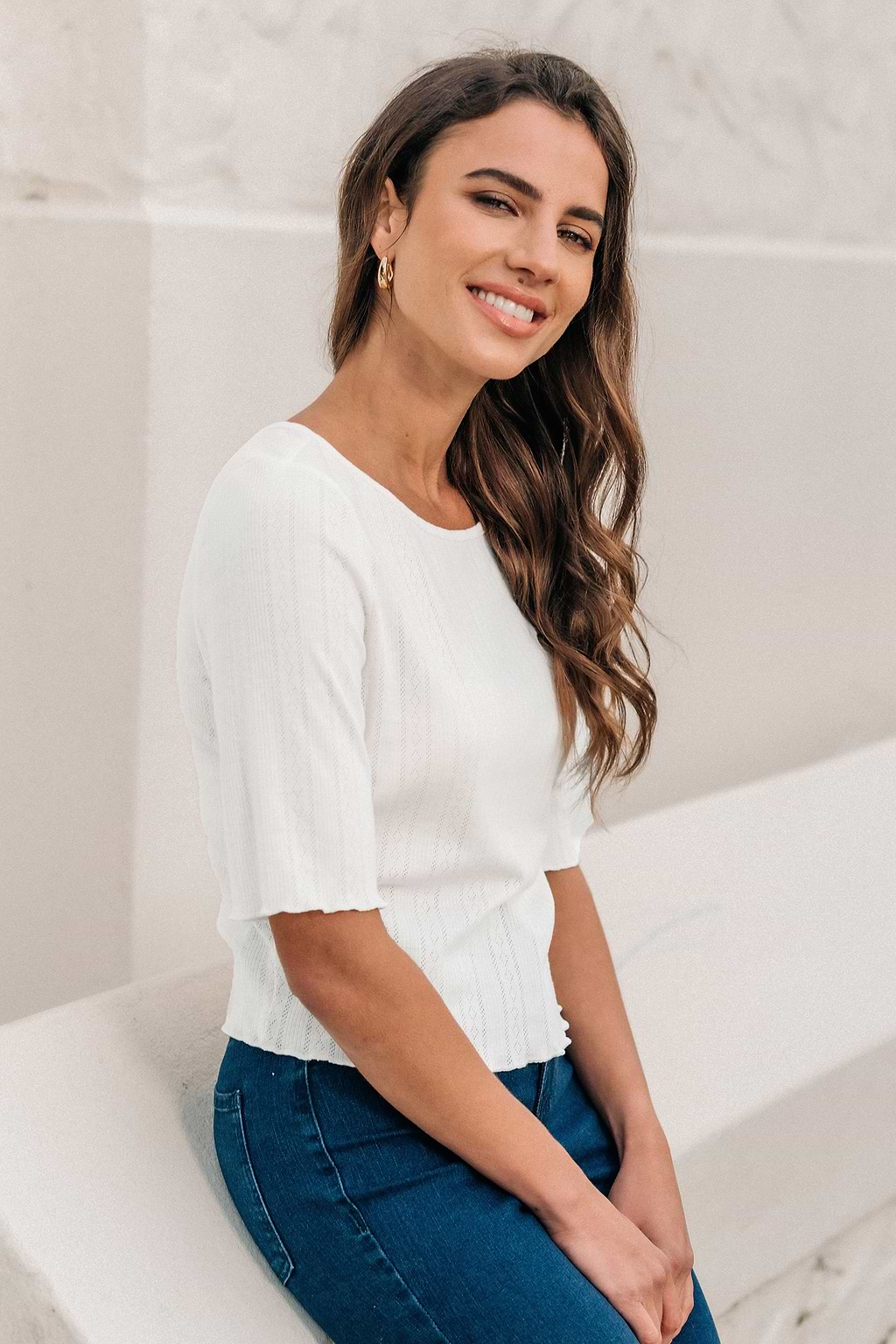 Beige Round Neck Half Sleeve Top