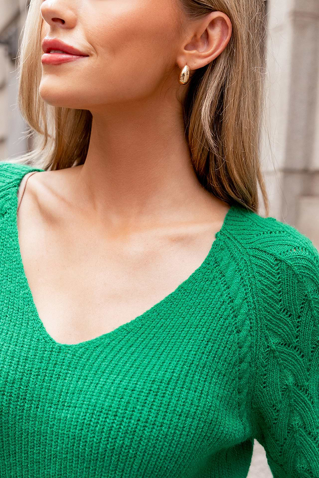 BRONG Maglione Da Donna Con Scollo A V, Maniche Lunghe, Misto Lana, Verde – Modello Morbido E Alla Moda, Taglie Dalla S Alla 5XL (fino A Busto 126 Cm)
