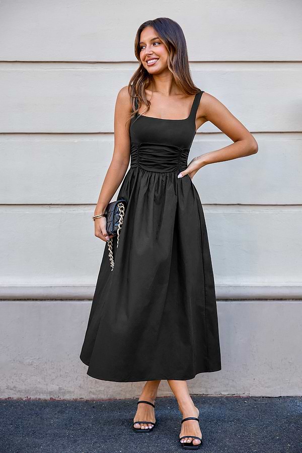 black puff sleeve midi dress Dakota Black Puff-Sleeve Midi Dress – Club L London