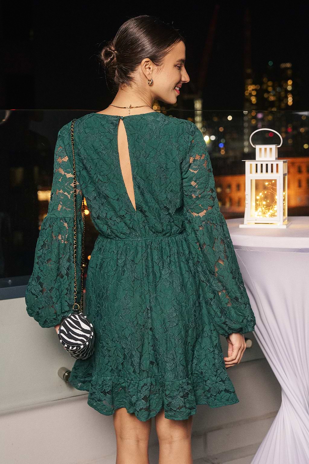 Green Lace Long Sleeve Mini Dress