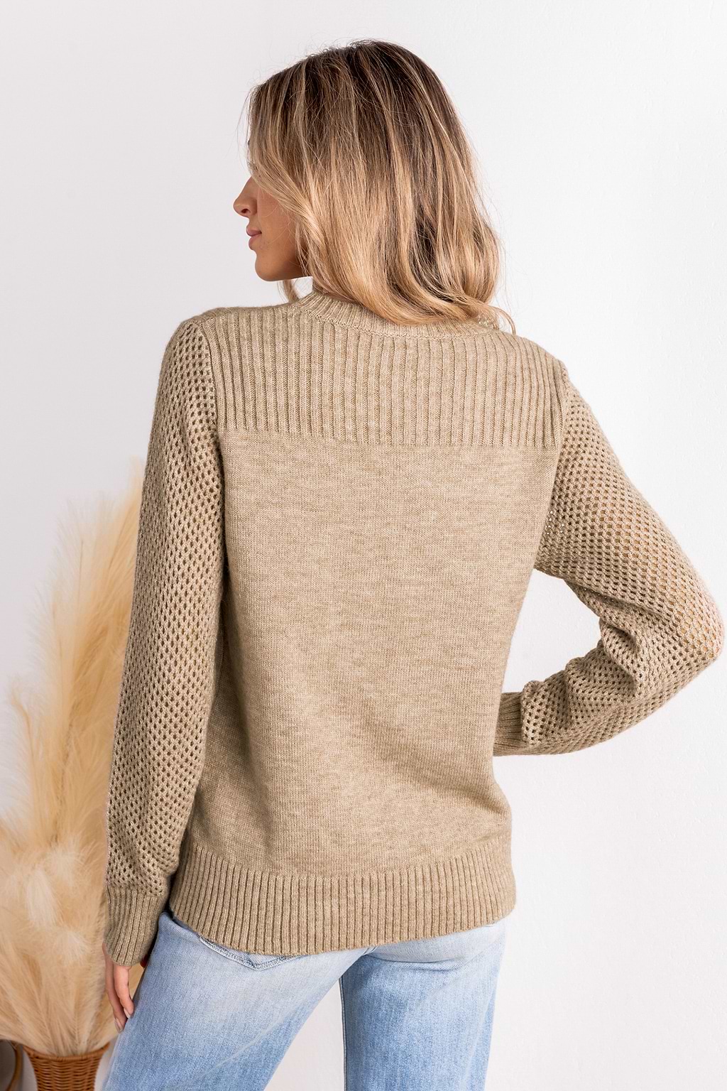 Khaki Round Neck Long Sleeve Knit Sweater