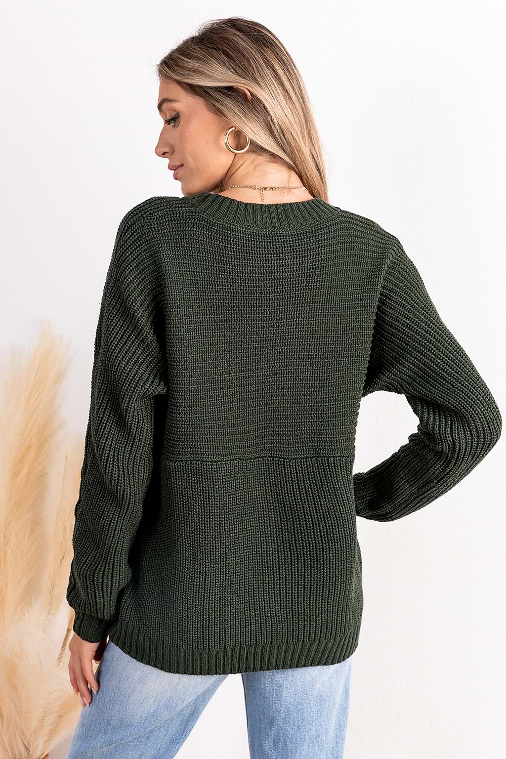 Pull à col rond et manches longues en tricot vert