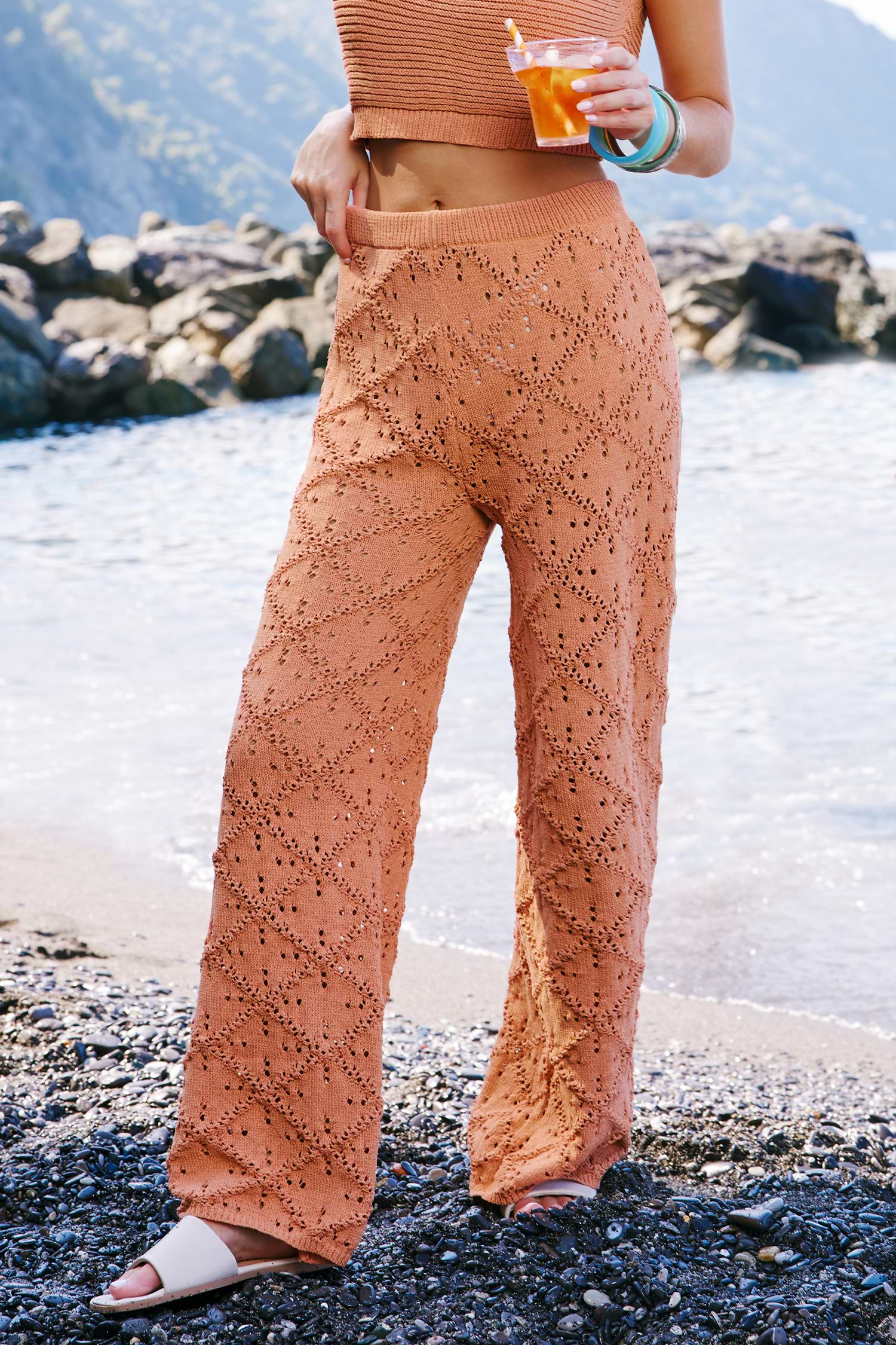 訳あり・アウトレット特集 Perforated Knit Wide Leg Pants パンツ