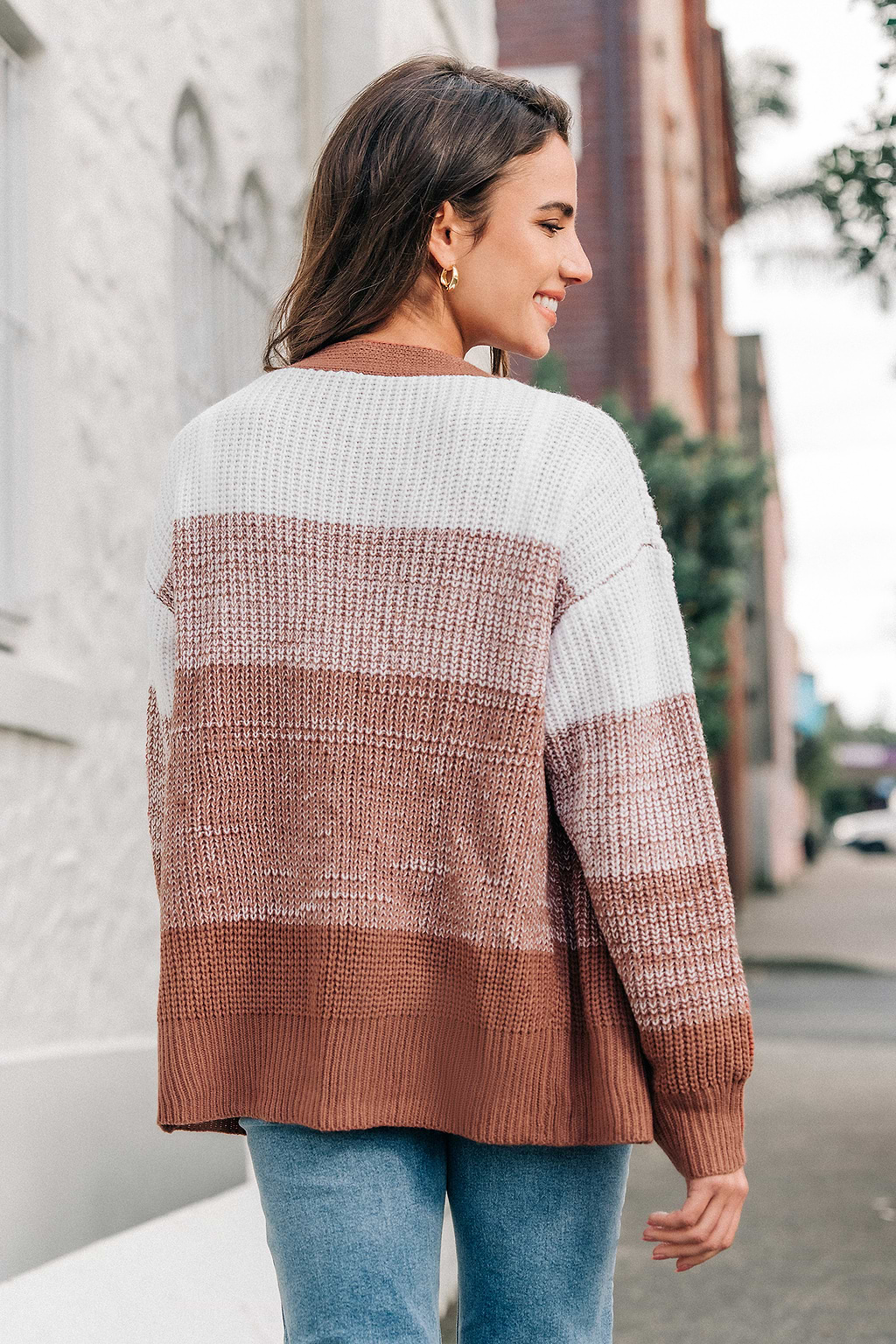 Brown Ombre Long Sleeve Button Up Cardigan