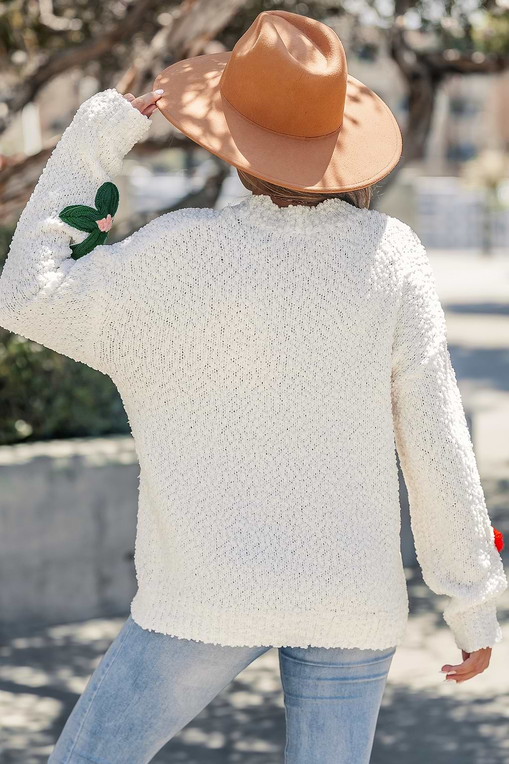 Floral Embellished Long Sleeve Knit Sweater